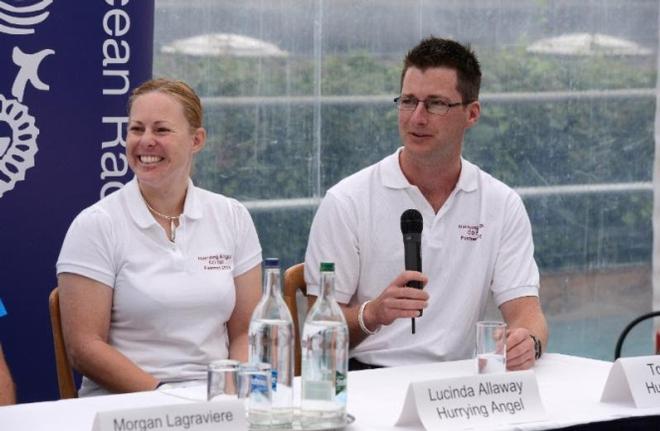 She said 'Yes'....Lucinda Allaway and Tom Barker at the press conference prior to the start - 2015 Rolex Fastnet Race © Rick Tomlinson / RORC